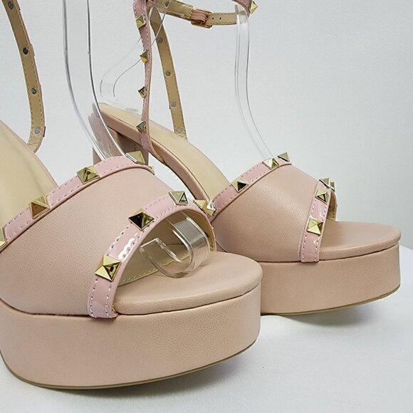 Nude Studded Platform Heeled Sandals 10 - Picture 3 of 9